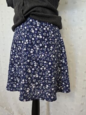 Vintage 90s Navy Floral A-Line Skirt